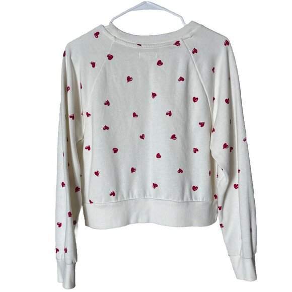 Women’s Size M Crop Sweater Heart Print Ivory Pink Trending Casual Sweater’s - Picture 2 of 8